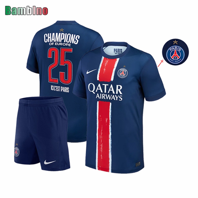 PSG Maglia Calcio" 25 Champions of EUROPE " Prima Bambini 2024 2025